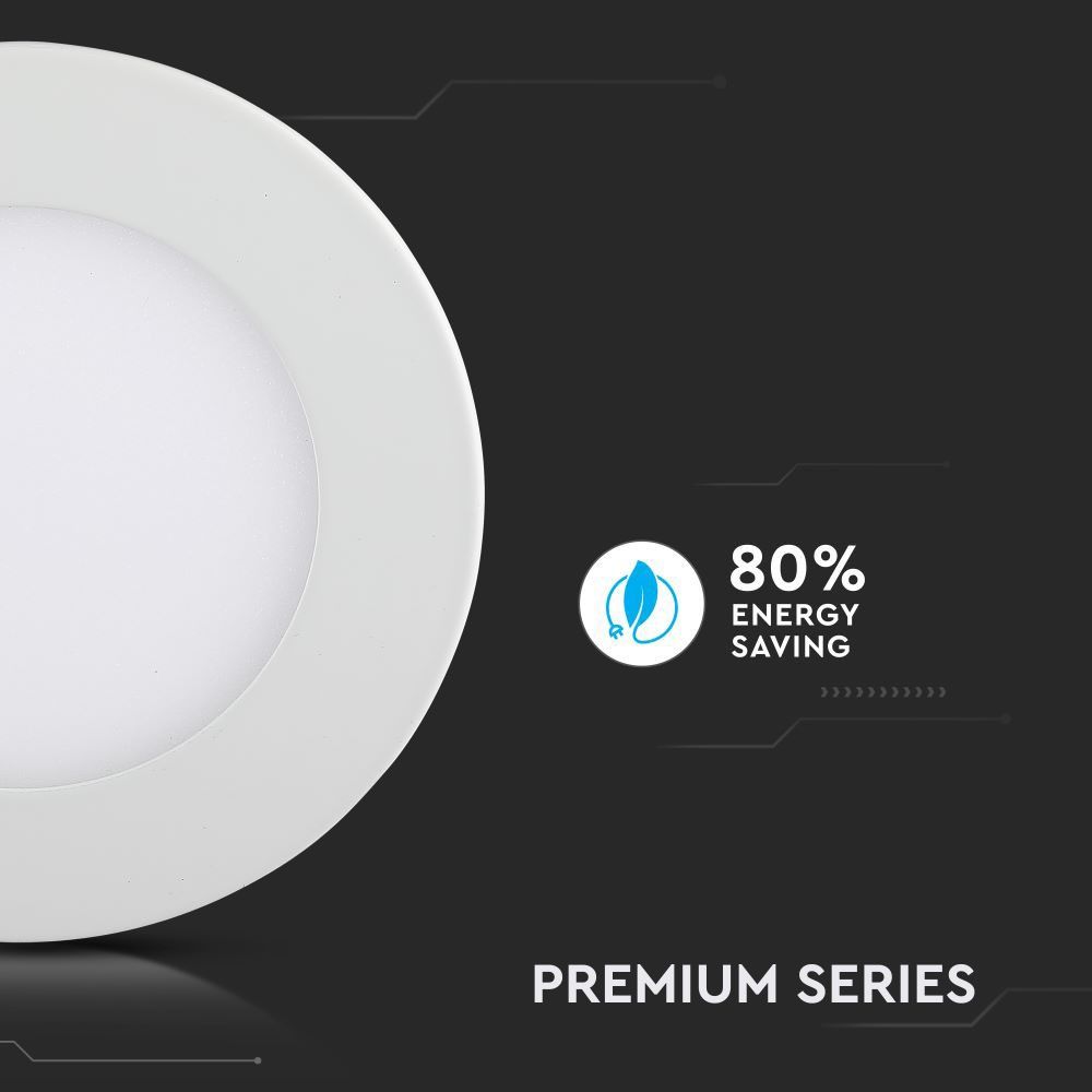 V-TAC VT-307 3W Round Recessed Flat LED Ceiling Slim Panel Spot Down Light 6400K Cool Daylight White IP20  Indoor Lighting