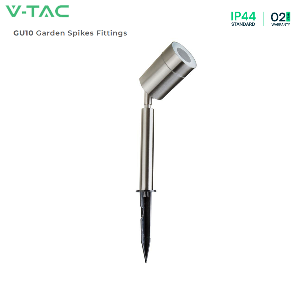 V-TAC VT-770 IP44 GU10 Outdoor Garden Spike Fitting  Ground Mounted Waterproof Light Fitting - Stainless Steel Body, Max 35W