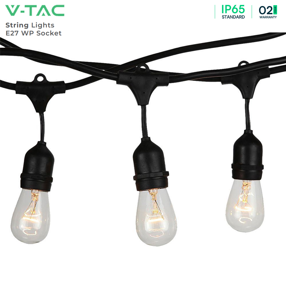 V-TAC VT-713 IP65 15x E27 LED STRING LIGHT WITH BS PLUG AND WP SOCKET