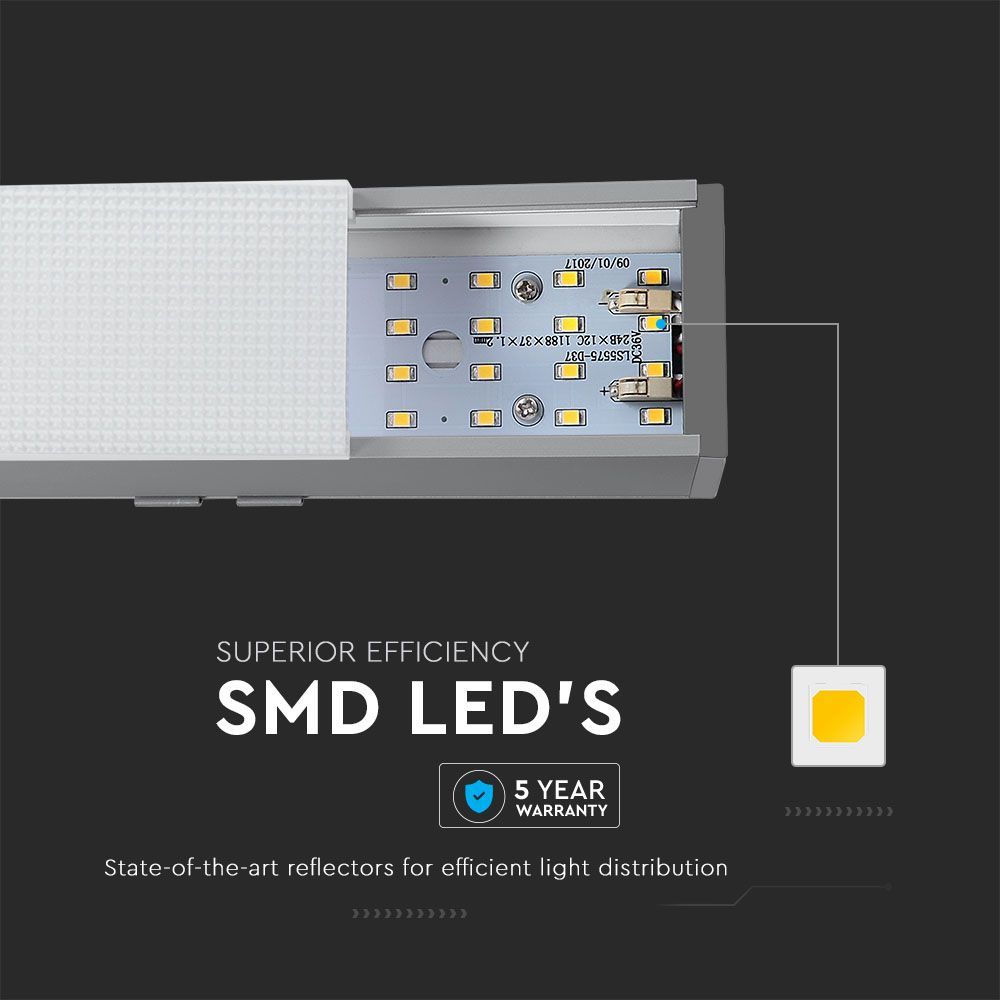 V-TAC 40W LED Linear Hanging Suspension Light - Samsung Chip - 4000K - Silver Body - Dimmable - Florescent Batten Replacement