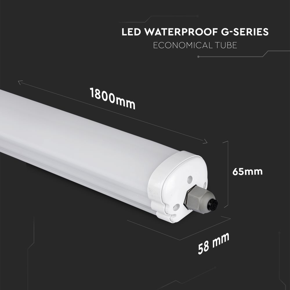 V-TAC 60W Waterproof LED Batten Light Fitting 6ft 180cm Replaces Florescent Tubes & Non Corrosive - Samsung Chip 6400K