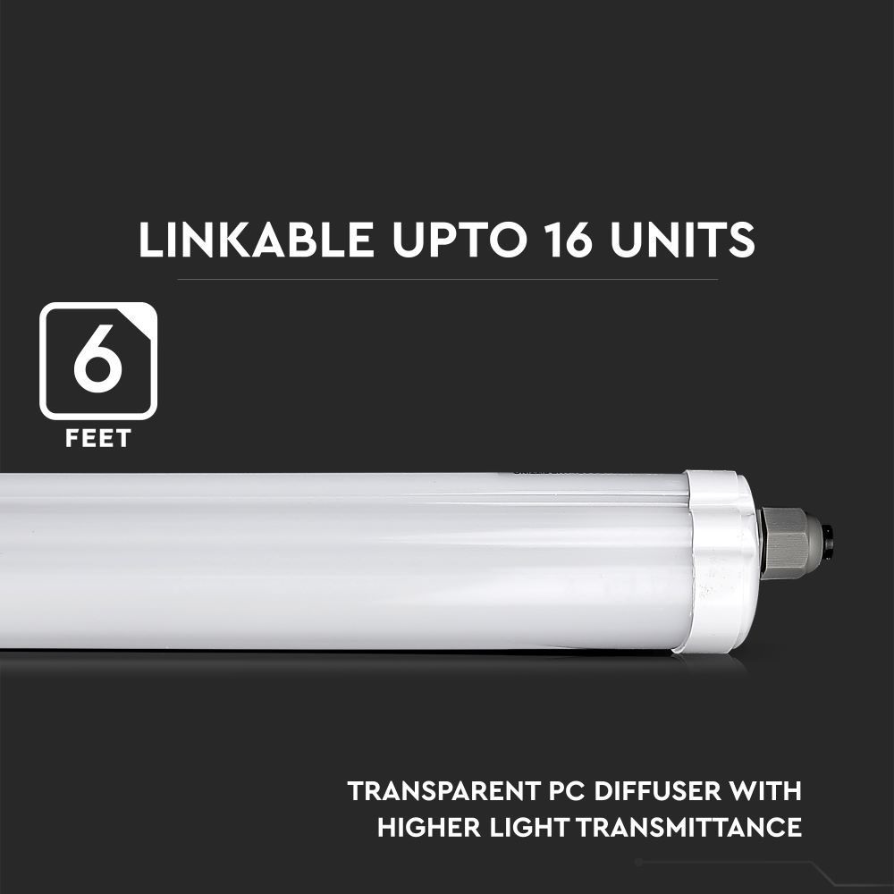 V-TAC 60W Waterproof LED Batten Light Fitting 6ft 180cm Replaces Florescent Tubes & Non Corrosive - Samsung Chip 6400K