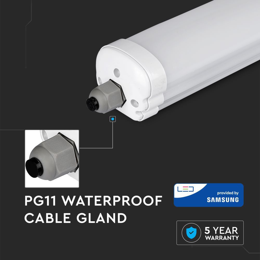 V-TAC 60W Waterproof LED Batten Light Fitting 6ft 180cm Replaces Florescent Tubes & Non Corrosive - Samsung Chip 6400K