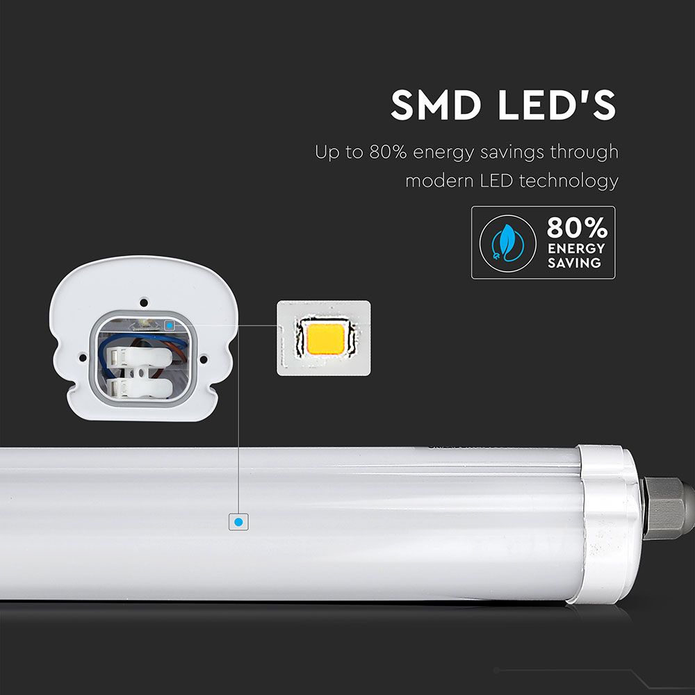 V-TAC 60W Waterproof LED Batten Light Fitting 6ft 180cm Replaces Florescent Tubes & Non Corrosive - Samsung Chip 6400K