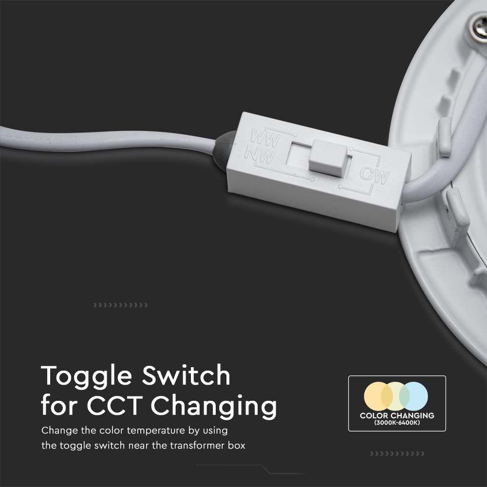 V-TAC LED Recessed 3-in-1 CCT Switchable Mini Panel 3W to 24W - with Colour Temperature Options - Round Design - Non-Dimmable Driver Included