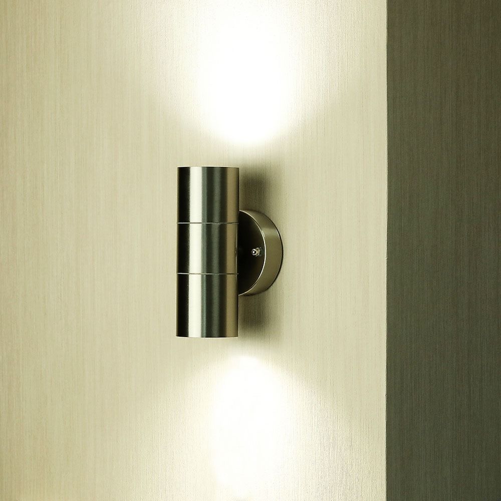 V-TAC VT-7622 IP44 2-Way GU10 Up-Down Wall Fitting Light - Stainless Steel, Max 70W