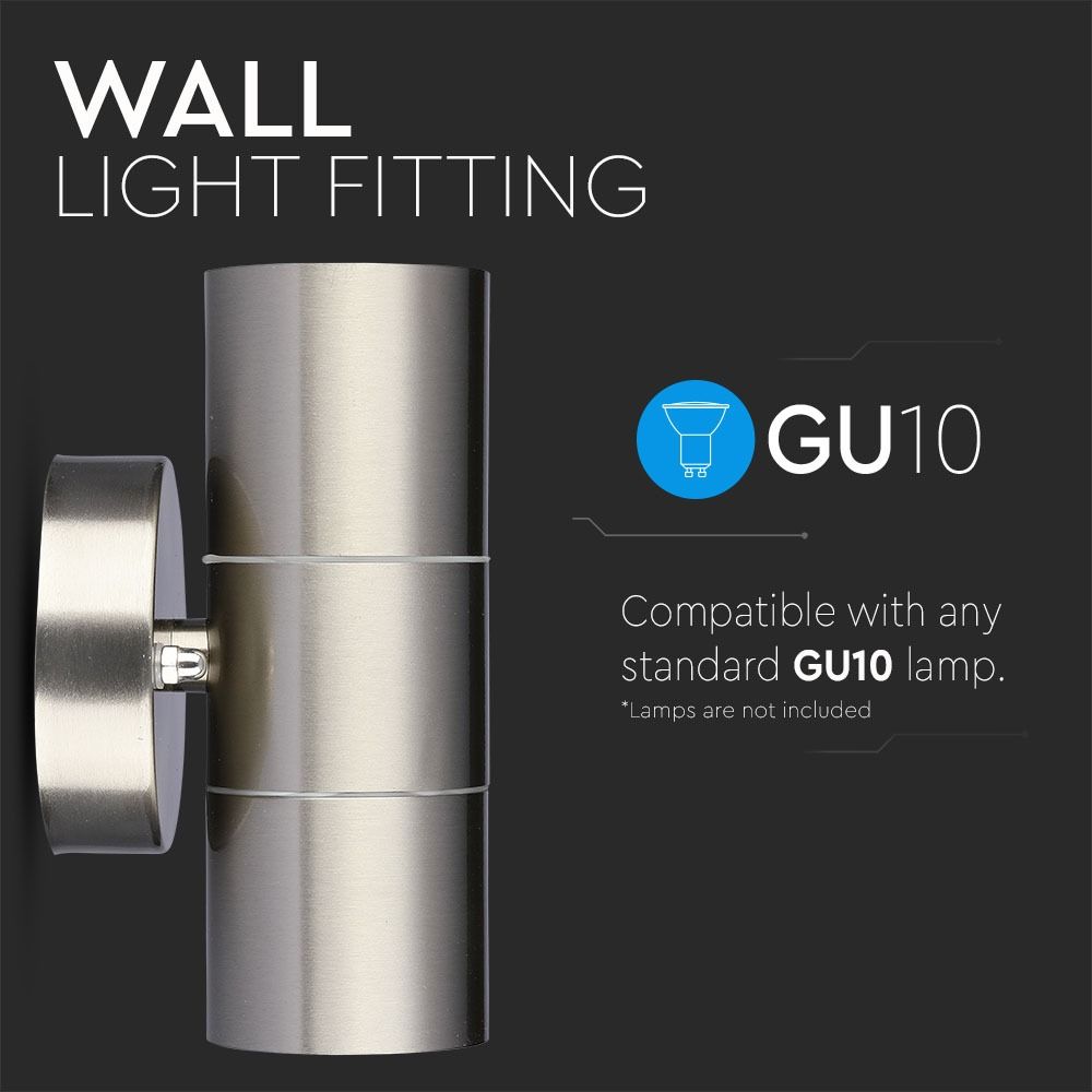 V-TAC VT-7622 IP44 2-Way GU10 Up-Down Wall Fitting Light - Stainless Steel, Max 70W