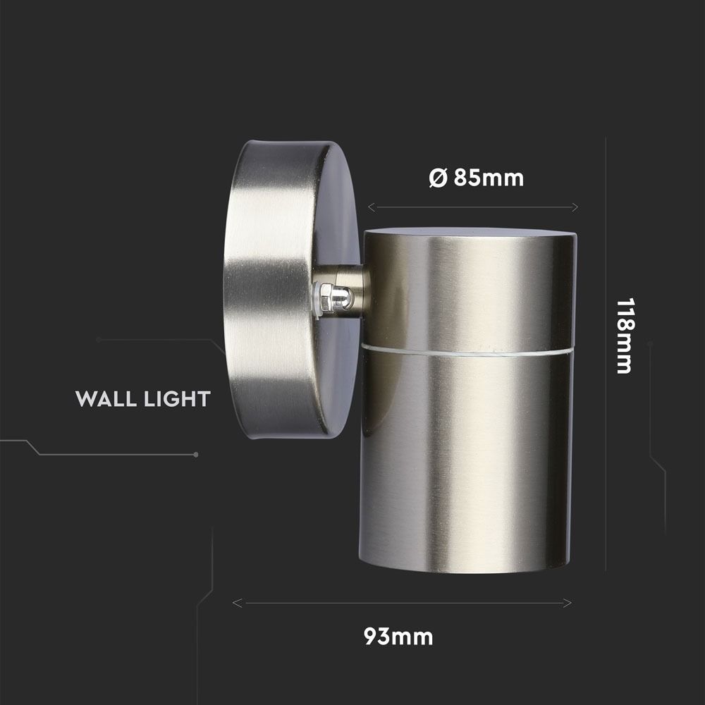 V-TAC VT-7621 IP44 Indoor 1-Way GU10 Wall Fitting - Stainless Steel,  Max 35W