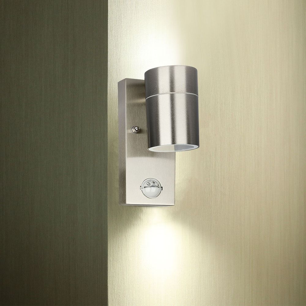 V-TAC VT-7621 PIR Motion Sensor IP44 GU10 Stainless Steel Wall Fitting - Max 35W