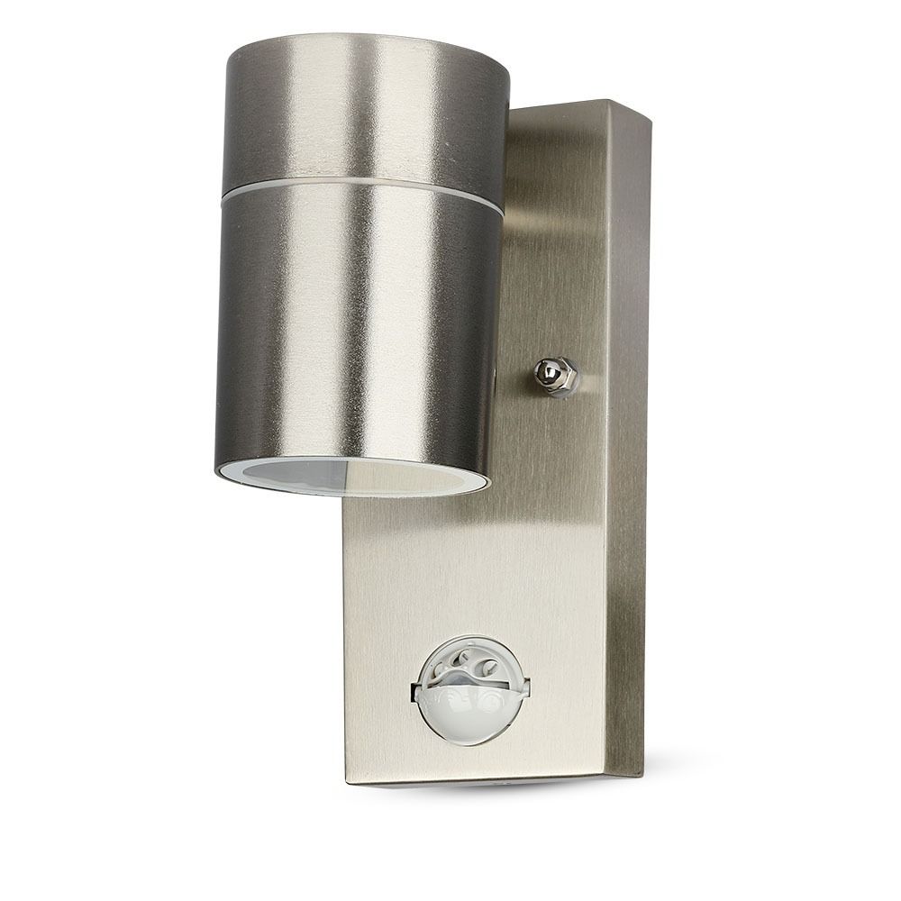 V-TAC VT-7621 PIR Motion Sensor IP44 GU10 Stainless Steel Wall Fitting - Max 35W