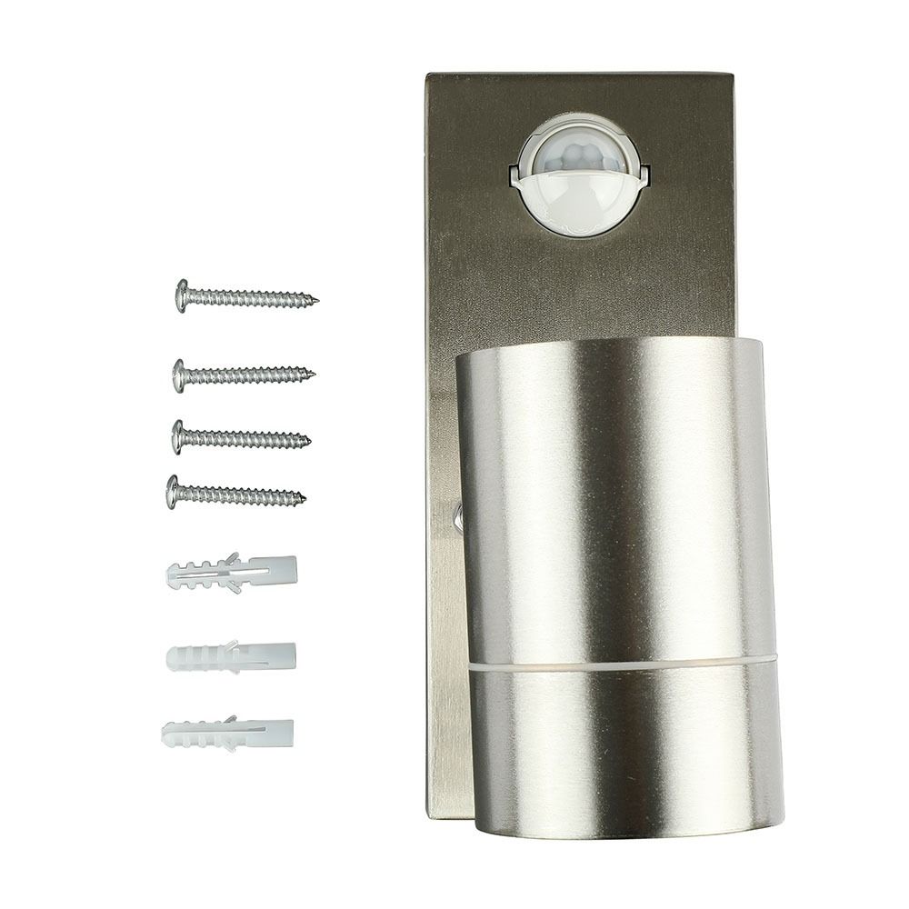 V-TAC VT-7621 PIR Motion Sensor IP44 GU10 Stainless Steel Wall Fitting - Max 35W