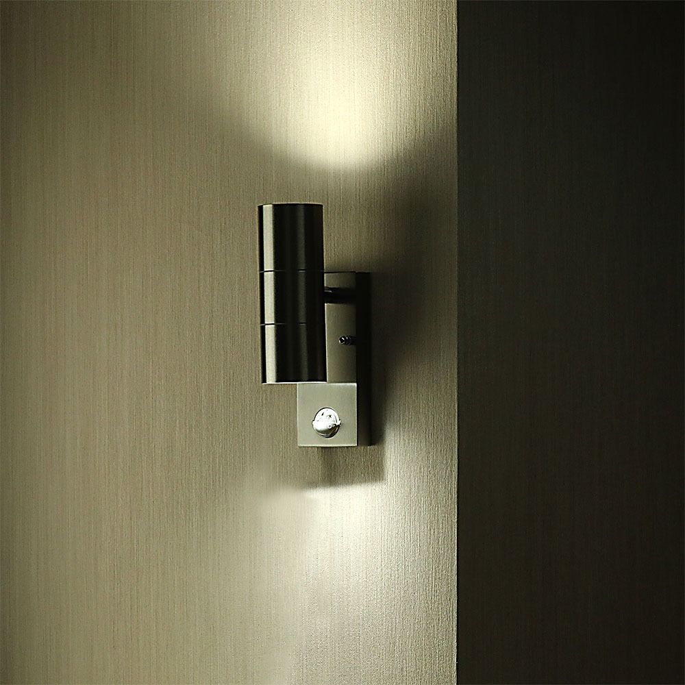 V-TAC VT-7622 PIR Motion Sensor IP44 Waterproof Outdoor 2-Way GU10 Stainless Steel Wall Fitting light, Max 70W