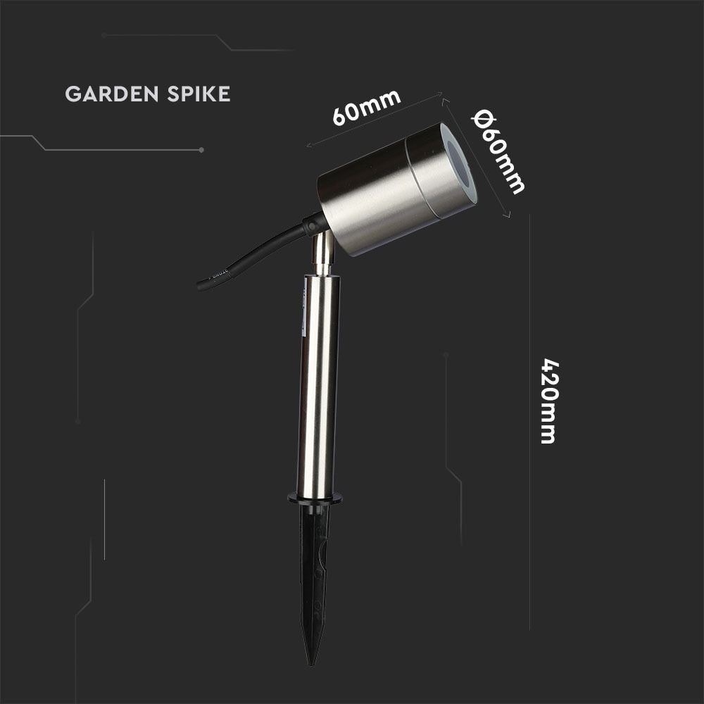 V-TAC VT-770 IP44 GU10 Outdoor Garden Spike Fitting  Ground Mounted Waterproof Light Fitting - Stainless Steel Body, Max 35W