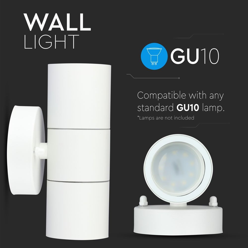 V-TAC  VT-7622 IP44 Waterproof GU10 Outdoor 2-Way Wall Fitting light- Matt White Stainless Steel, Max 70W