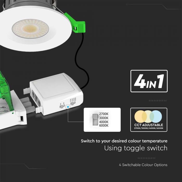 V-Tac Dual Wattage 5W 8W Universal IP65 LED Fire Rated Downlight Dimmable CCT - All in 1 Light