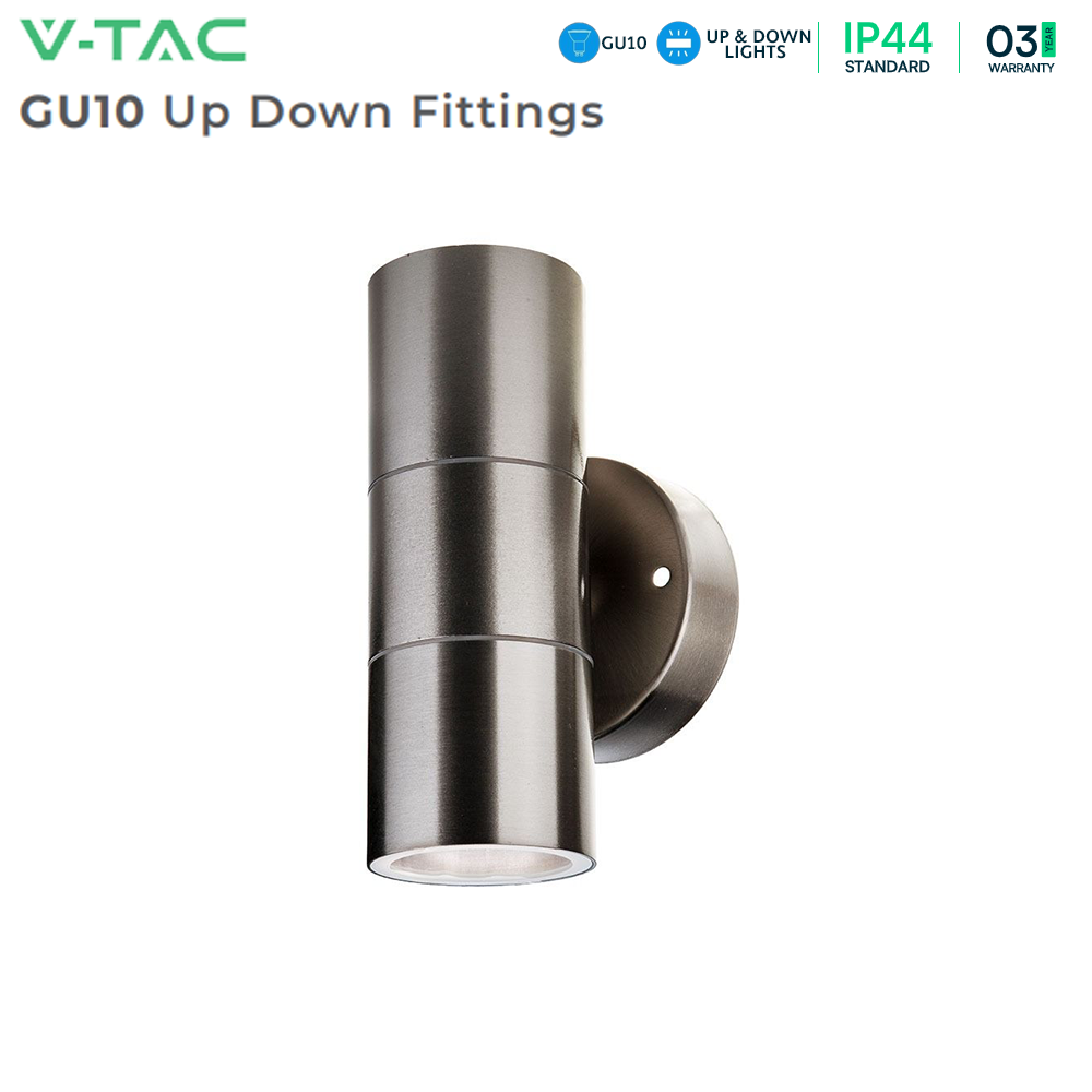 V-TAC VT-7622 IP44 2-Way GU10 Up-Down Wall Fitting Light - Stainless Steel, Max 70W