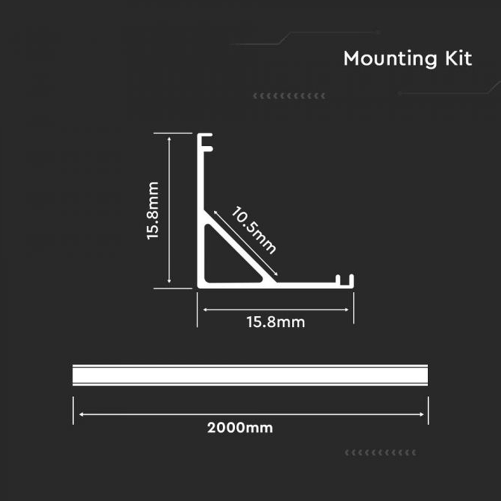 V-TAC VT-8158 2M Corner LED Strip Mounting Profile Silver Aluminum Housing Kit with Diffuser - Slim Aluminum Housing Kit for Plaster Board