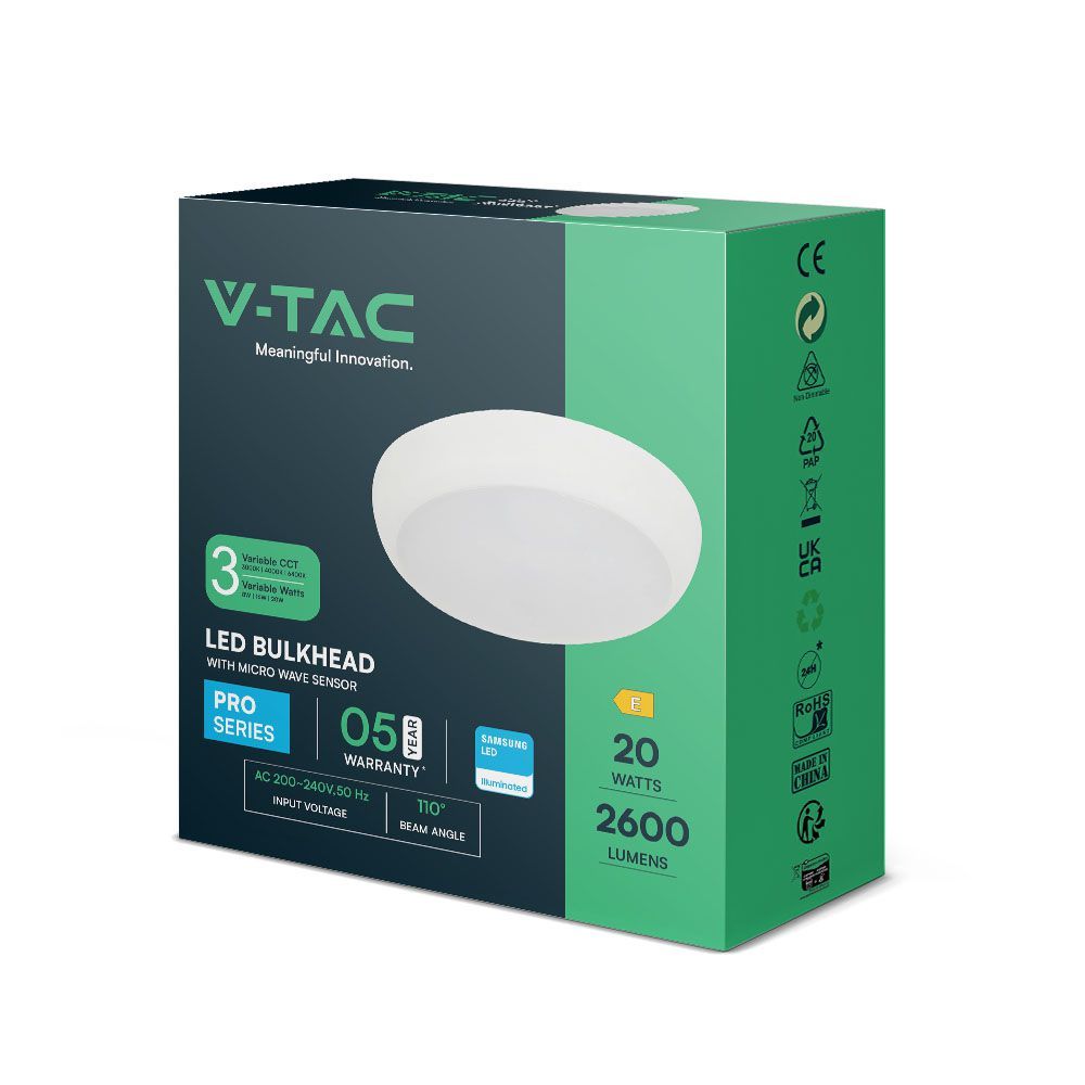 V-TAC VT-8603 IP65 LED CCT Surface Mounted Dome Light with Samsung Chip - Multi Wattage, Emergency & Sensor Options