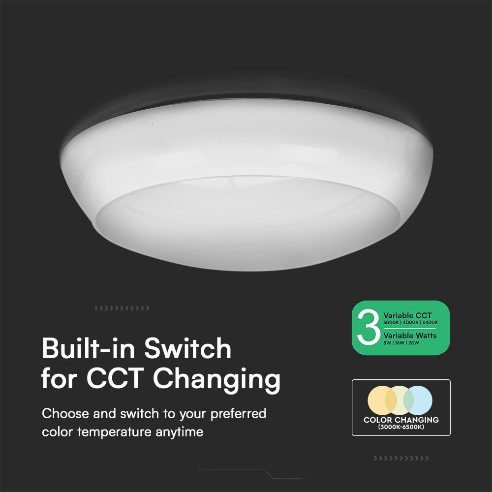 V-TAC VT-8603 IP65 LED CCT Surface Mounted Dome Light with Samsung Chip - Multi Wattage, Emergency & Sensor Options