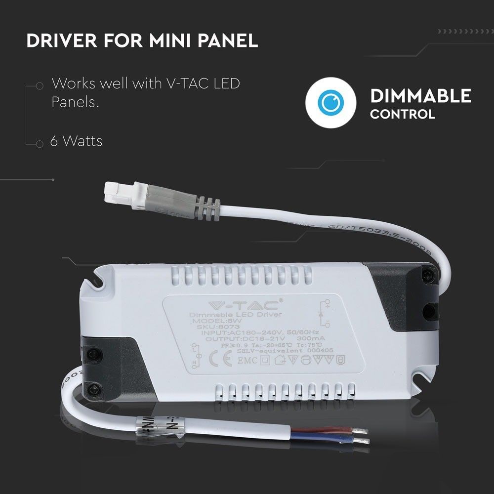 V-TAC Dimmable LED Driver for Mini Panels - 6W, 12W, 18W, 24W - TRIAC Dimming - IP20