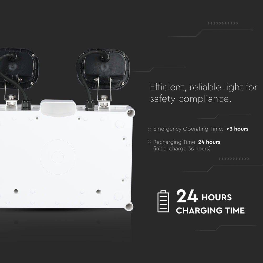 V-TAC VT-526 6W Maintained Emergency LED Twin Head Exit Light - 6000K IP65 Waterproof