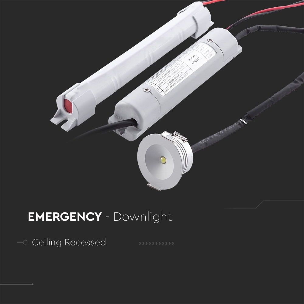 V-Tac VT-503 3W LED EMERGENCY DOWNLIGHT 5500K - IP20