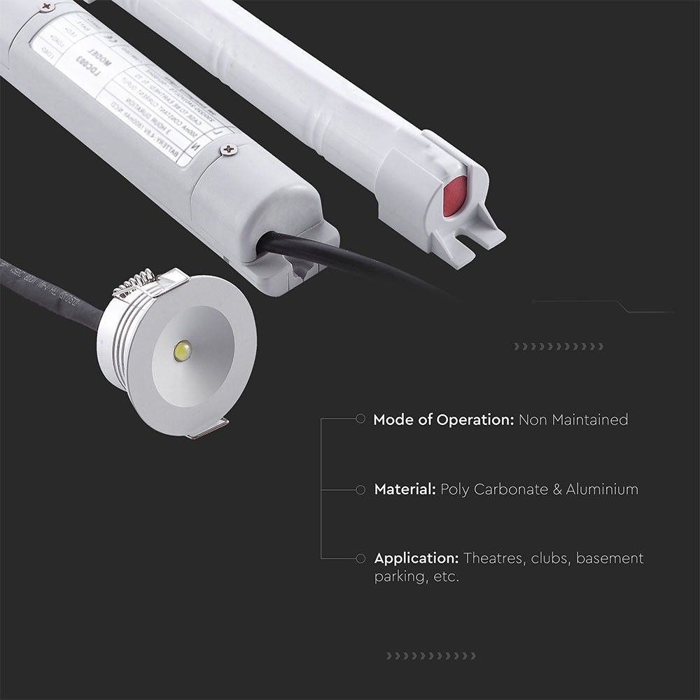 V-Tac VT-503 3W LED EMERGENCY DOWNLIGHT 5500K - IP20