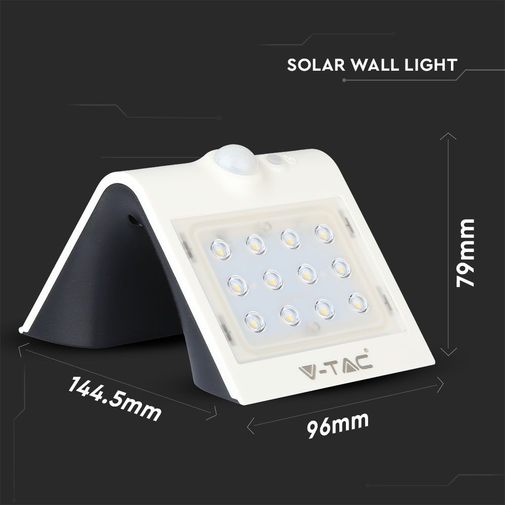 V-TAC VT-767-2  IP65 1.5W LED Outdoor Solar Wall Light - 4000K - White + Black Body Options