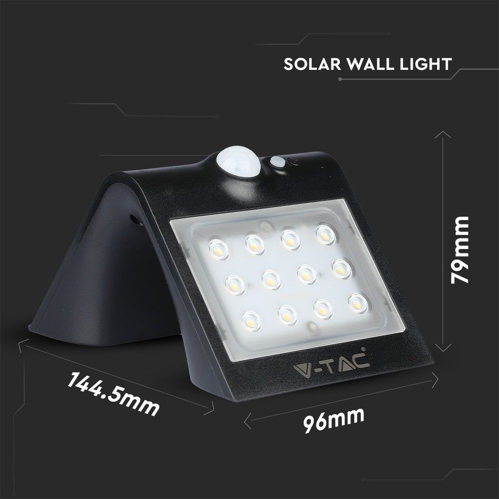 V-TAC VT-767-2  IP65 1.5W LED Outdoor Solar Wall Light - 4000K - White + Black Body Options