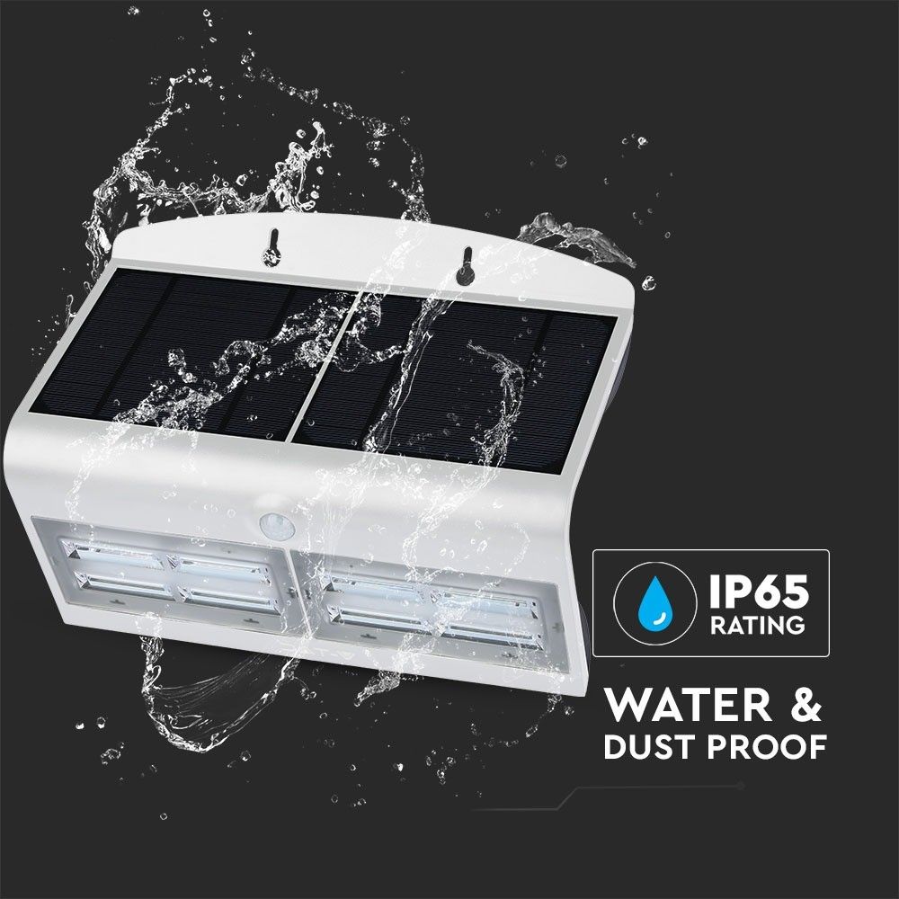 V-TAC VT-767-  PIR Motion Sensor IP65 Outdoor LED Solar Wall Light 4000K – 7W- 8W Waterproof, Black/White Body