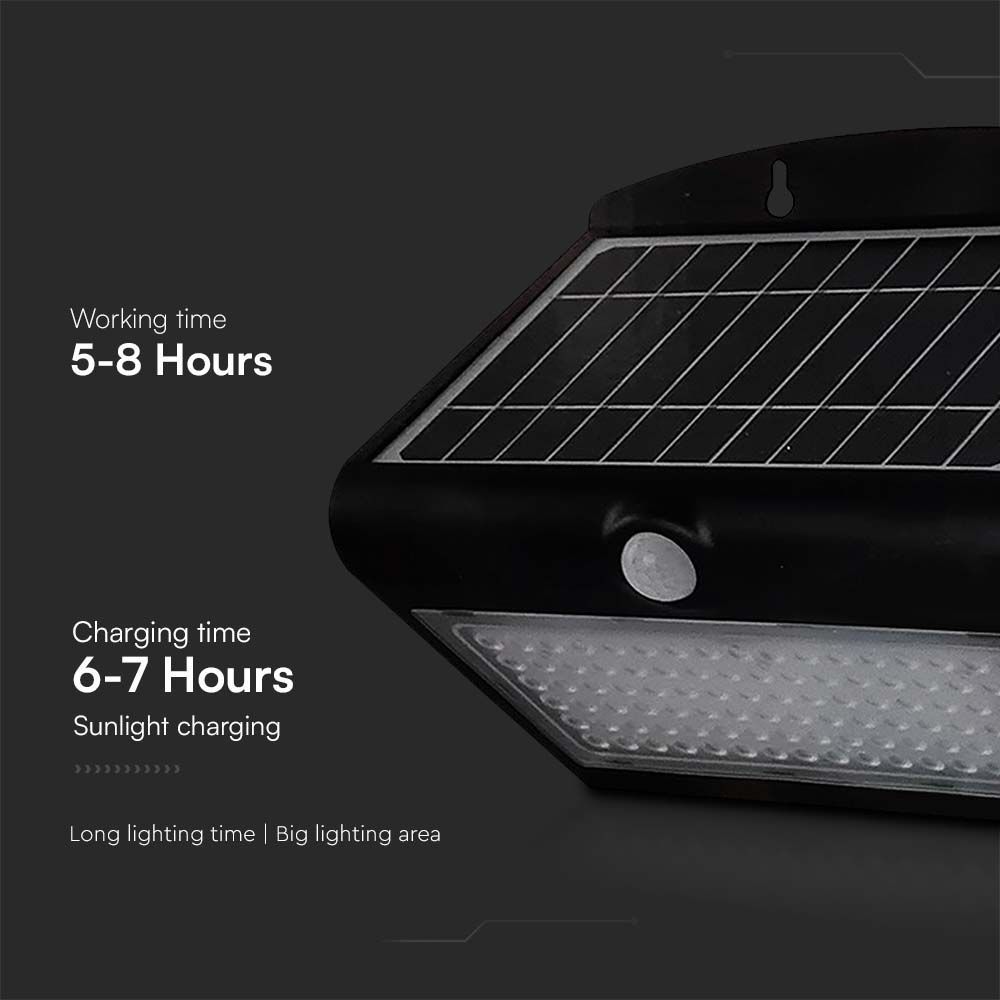 V-TAC VT-767-  PIR Motion Sensor IP65 Outdoor LED Solar Wall Light 4000K – 7W- 8W Waterproof, Black/White Body