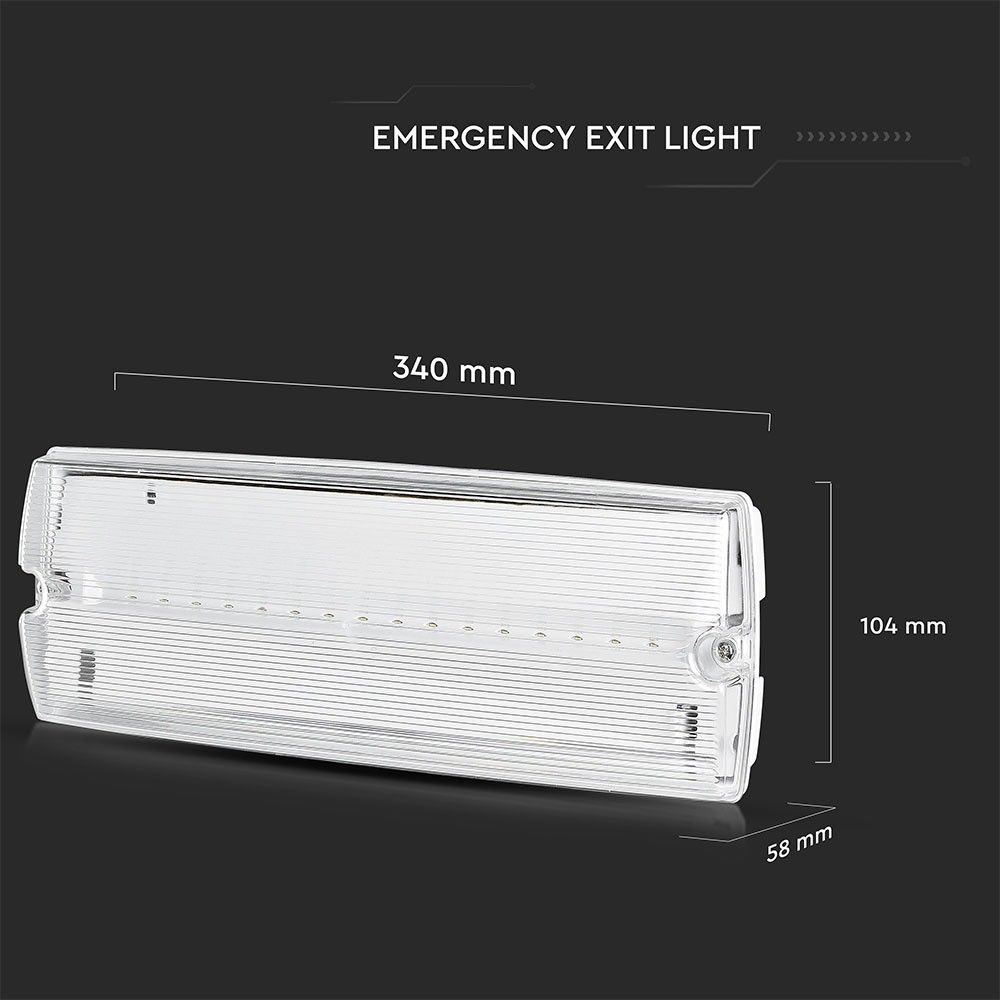 V-TAC VT-533 3W LED Emergency Bulkhead Light - 6400K  Colour Temperature - IP65- 3hr Backup