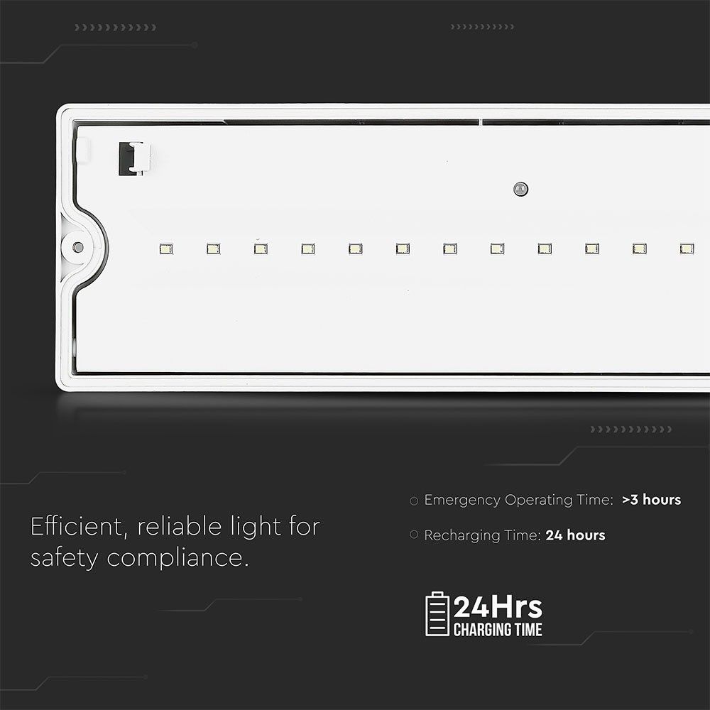 V-TAC VT-533 3W LED Emergency Bulkhead Light - 6400K  Colour Temperature - IP65- 3hr Backup