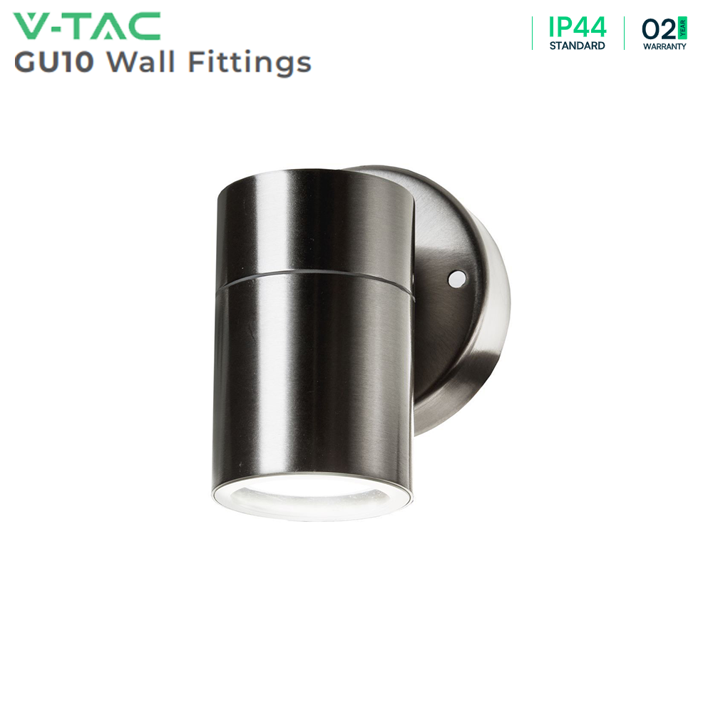 V-TAC VT-7621 IP44 Indoor 1-Way GU10 Wall Fitting - Stainless Steel,  Max 35W