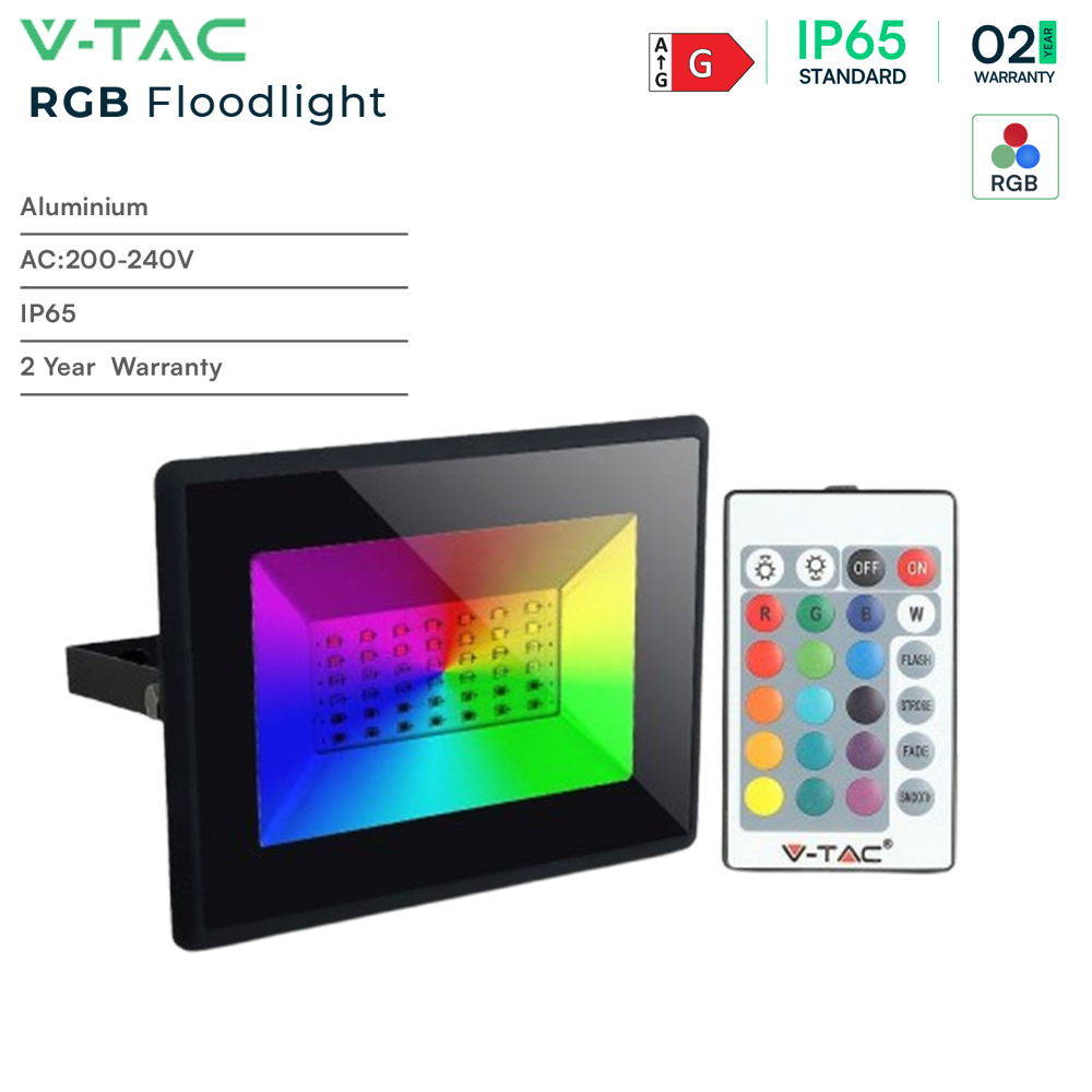 V-TAC RGB RF IP65 Outdoor LED Floodlights – 30W & 50W – Dimmable via Remote Control