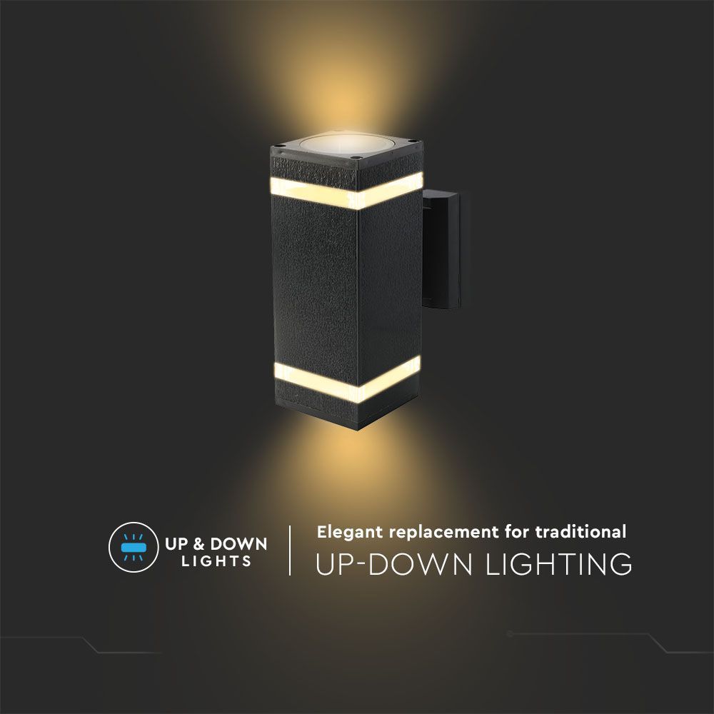 V-TAC IP44 Modern Up-Down E27 LED Wall Light - Black Body, Square/Round