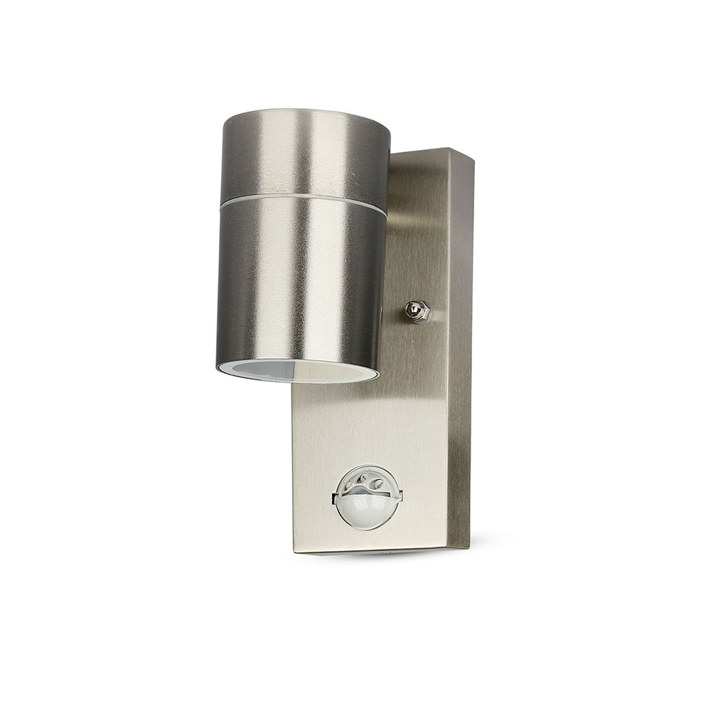 V-TAC VT-7621 PIR Motion Sensor IP44 GU10 Stainless Steel Wall Fitting - Max 35W