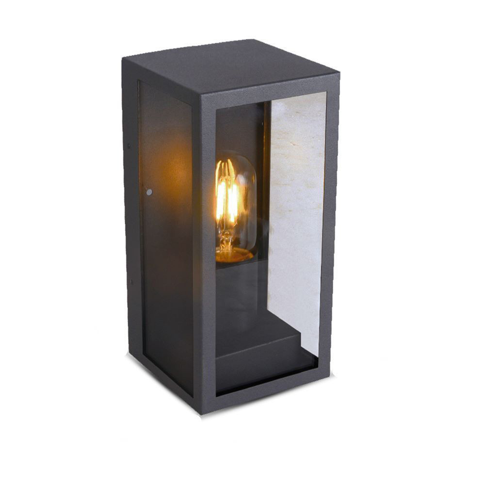 V-TAC VT-837 IP44 Weatherproof Outdoor Garden Wall Light - Matt Black, Clear Glass, Max 60W, Non-Dimmable