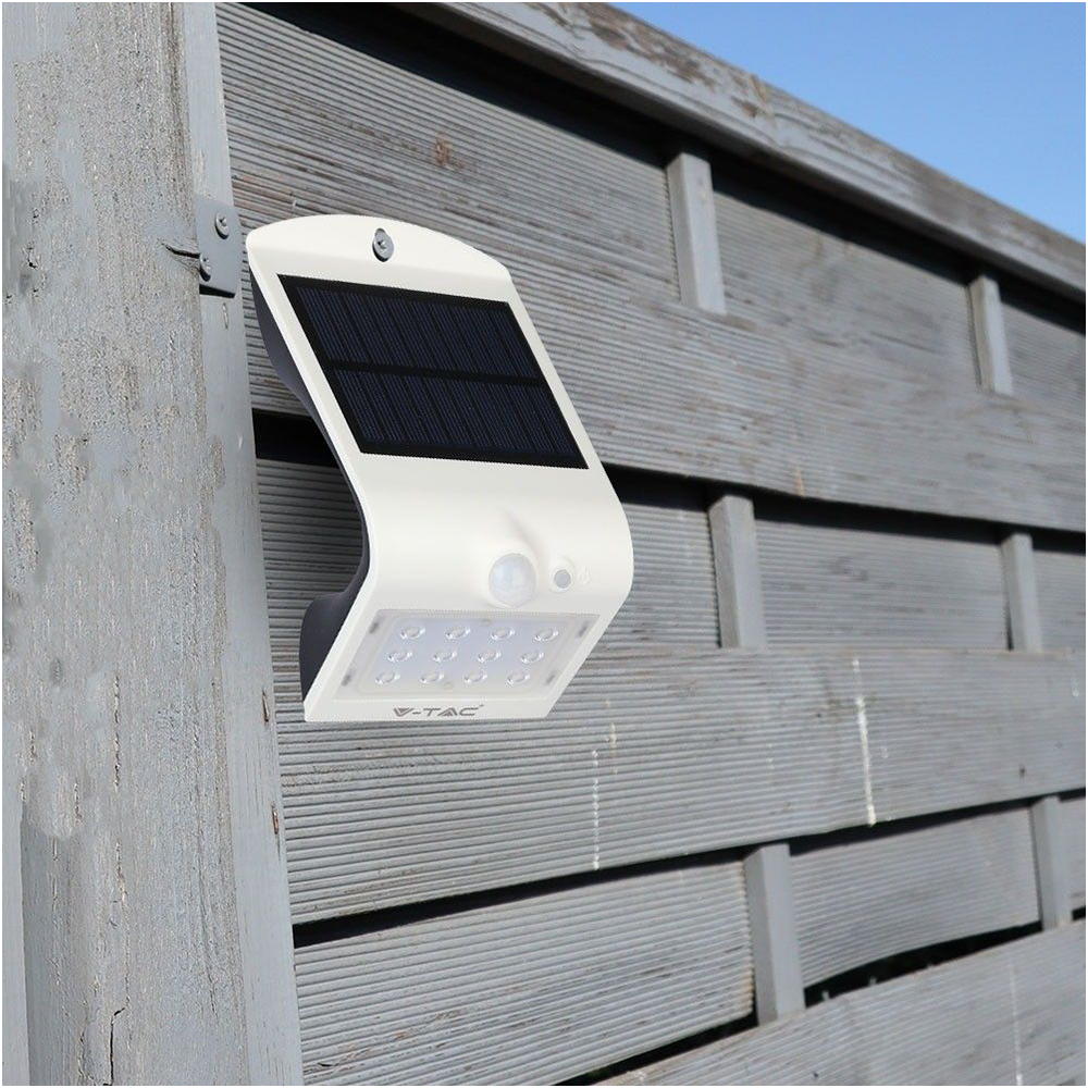 V-TAC VT-767-2  IP65 1.5W LED Outdoor Solar Wall Light - 4000K - White + Black Body Options