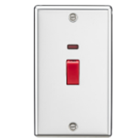 Knightsbridge 45A DP Switch with Neon (Double Size) - Rounded Edge Polished Chrome