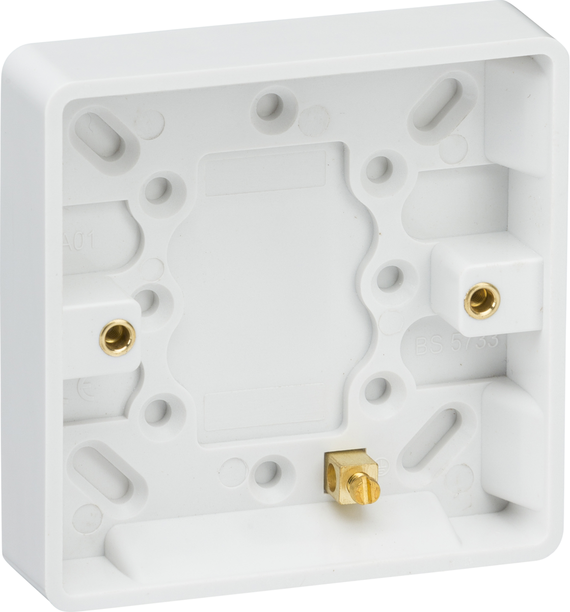 Knightsbridge Curved Edge White Plastic Pattress Boxes - Single & Double - 16mm, 25mm, 35mm, 47mm with Earth Terminal & Cable Strain Relief