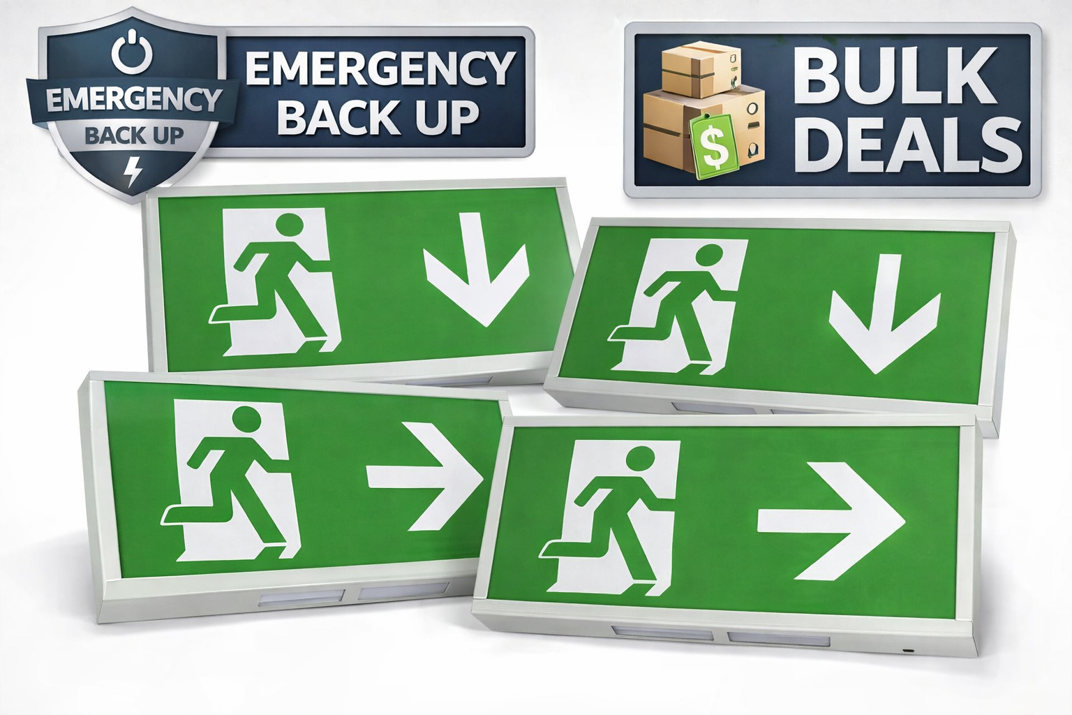 LED Exit Sign 3W IP20 White Sheet Steel | 3 Hour Maintained Emergency Exit Box | BS EN 60598-2-22 | Arrow Legends