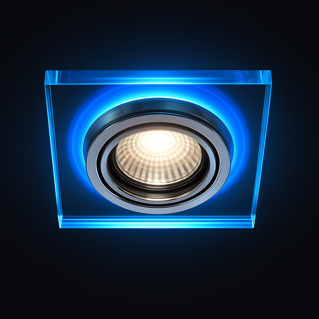 Kanlux SOREN Glass Recessed GU10 Downlight/Spotlight Holder with Decorative LED Halo – Square & Round, 3000K/6500K