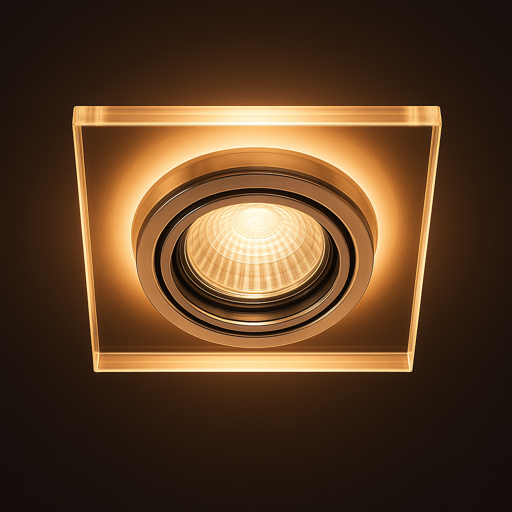 Kanlux SOREN Glass Recessed GU10 Downlight/Spotlight Holder with Decorative LED Halo – Square & Round, 3000K/6500K