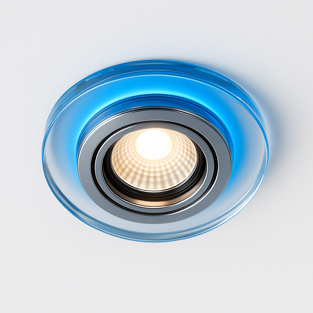 Kanlux SOREN Glass Recessed GU10 Downlight/Spotlight Holder with Decorative LED Halo – Square & Round, 3000K/6500K