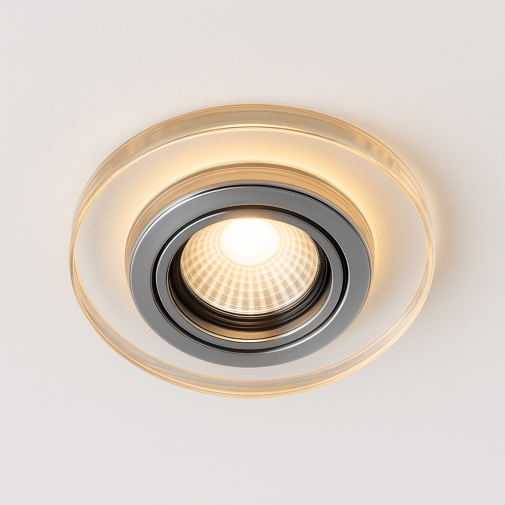 Kanlux SOREN Glass Recessed GU10 Downlight/Spotlight Holder with Decorative LED Halo – Square & Round, 3000K/6500K