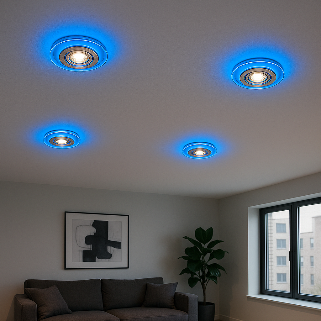 Kanlux SOREN Glass Recessed GU10 Downlight/Spotlight Holder with Decorative LED Halo – Square & Round, 3000K/6500K