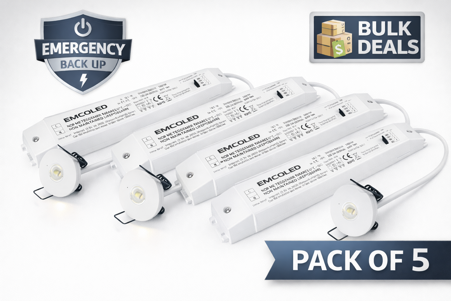 Emco EMLED3NM 3W LED Emergency Downlight | Mini Pin Spot | Non-Maintained | IP20 | Battery Backup | 4000–4500K | Pack Options