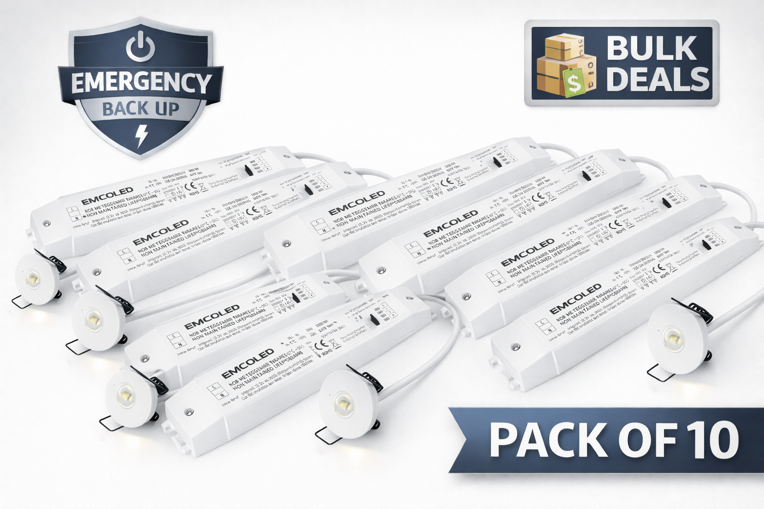 Emco EMLED3NM 3W LED Emergency Downlight | Mini Pin Spot | Non-Maintained | IP20 | Battery Backup | 4000–4500K | Pack Options