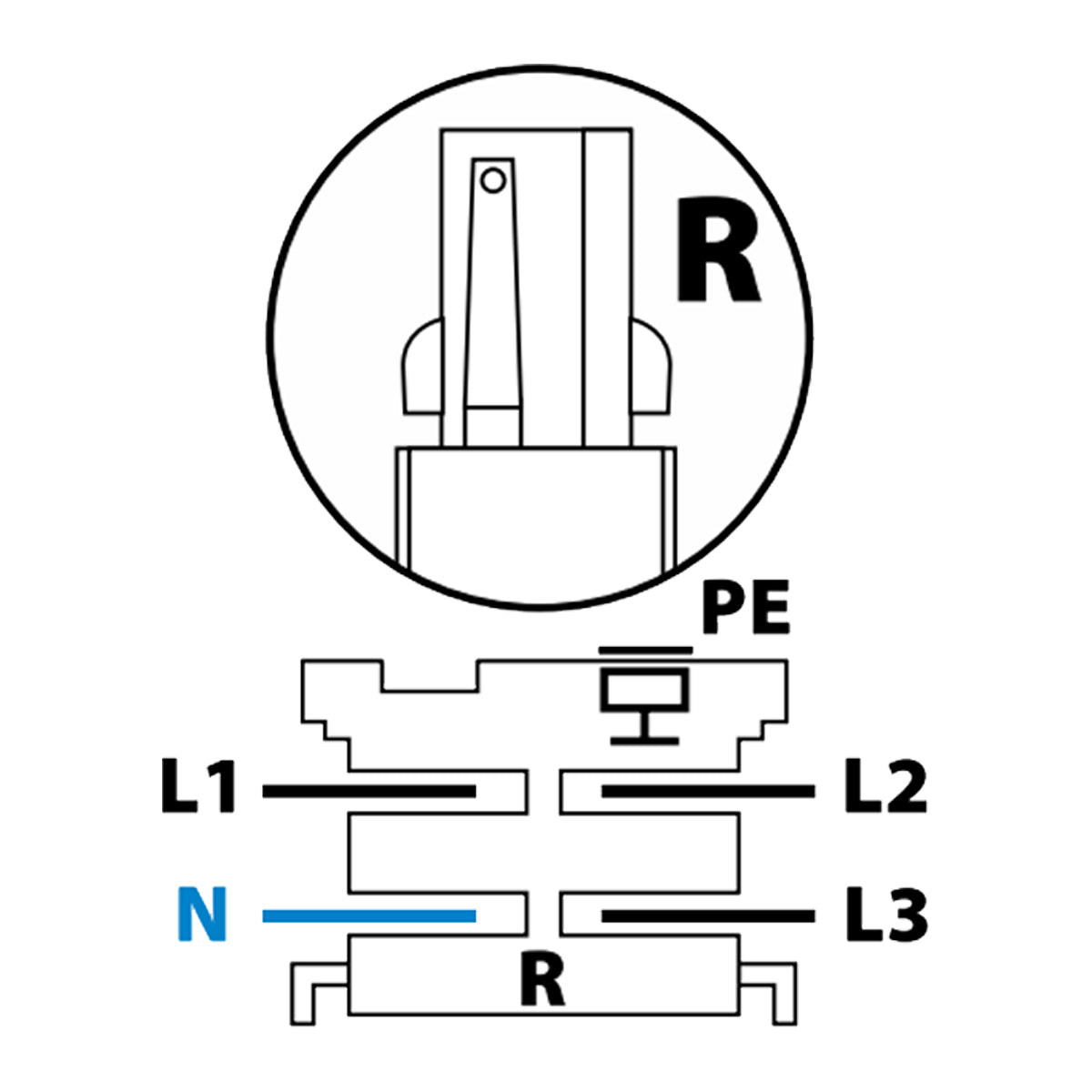 Kanlux TEAR N PCON R Power Feed Connector for 3 Circuit Track Rail System - Right Plug Connection